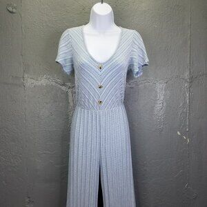 CAUTION TO THE WIND Anthropologie Jumpsuit Women's S Blue White Stripe Open Back